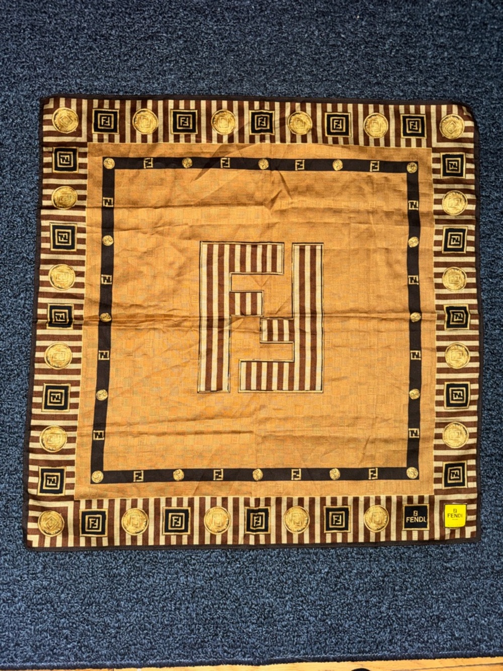 Fendi Gold & Brown FF Motif cotton blend Scarf NWOT